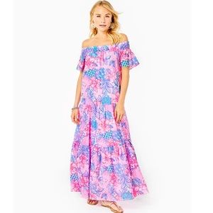 🆕 NWT Lilly Pulitzer Dezi Off-The-Shoulder Maxi Dress - Size XS
